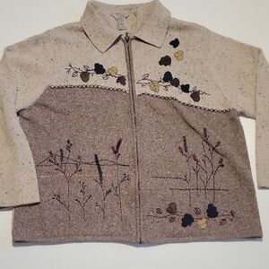 Teddi Beige and Brown Embroidered Zip Up Jacket Cardigan